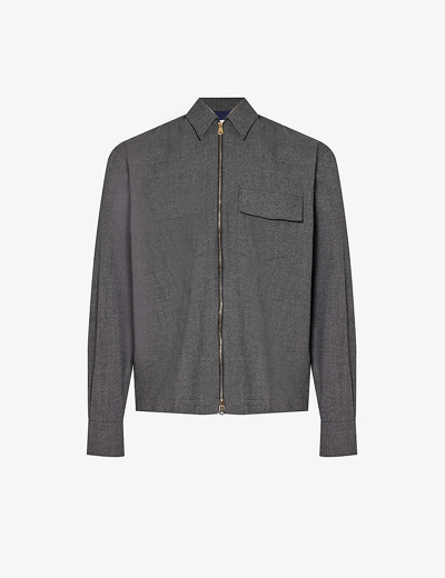 Shop Paul Smith Mens Grey Long-sleeved Flap-pocket Wool Overshirt