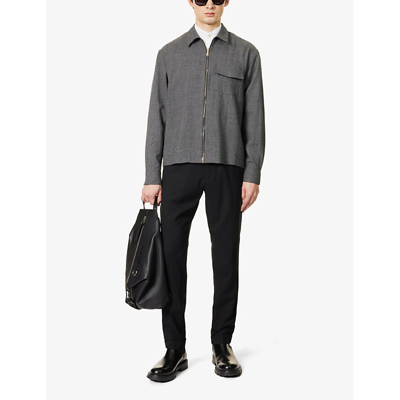 Shop Paul Smith Mens Grey Long-sleeved Flap-pocket Wool Overshirt