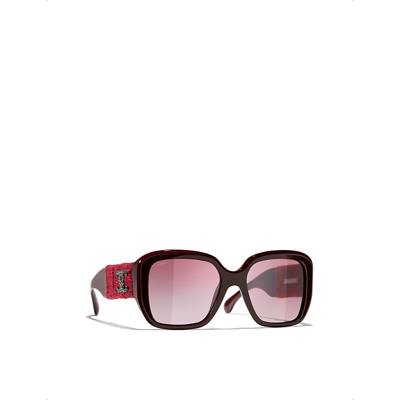 Pre-owned Chanel Womens Red Ch5512 Square-frame Acetate Sunglasses