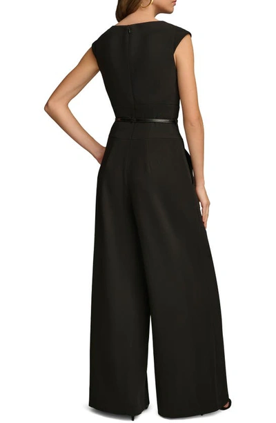 Shop Donna Karan Cowl Neck Cap Sleeve Belted Jumpsuit In Black