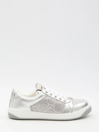 Shop Gucci Screener Gg Sneakers In Silver
