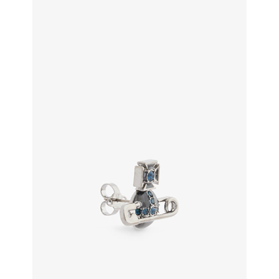 Shop Vivienne Westwood Mens Ruthenium/crystal/blck Kitty Crystal-embellished Brass Stud Earrings