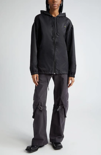 Acne Studios Ovitta Face Patch Hooded Nylon Jacket In Black