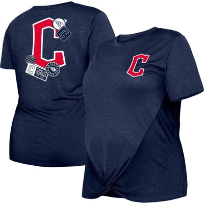 Shop New Era Navy Cleveland Guardians Plus Size Two-hit Front Knot T-shirt