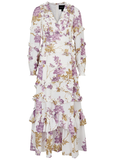 Shop Needle & Thread Wisteria Floral-print Ruffled Midi Dress In Multicoloured
