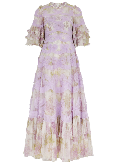 Shop Needle & Thread Wisteria Ingrid Ruffled Tulle Gown In Purple