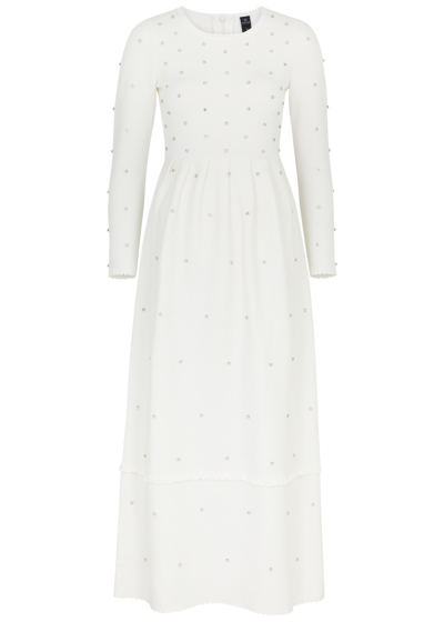 Shop Needle & Thread Crystal-embellished Midi Dress In Cream