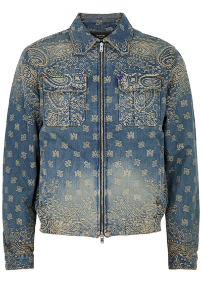 Shop Amiri Bandana-jacquard Denim Jacket In Blue