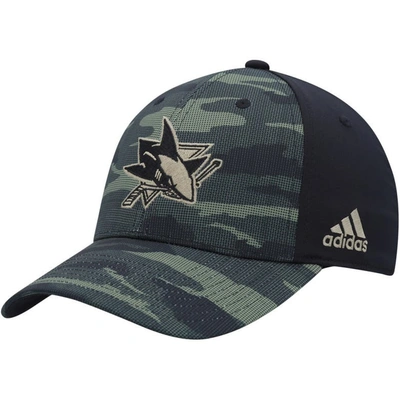 Shop Adidas Originals Adidas  Camo/black San Jose Sharks Military Appreciation Flex Hat