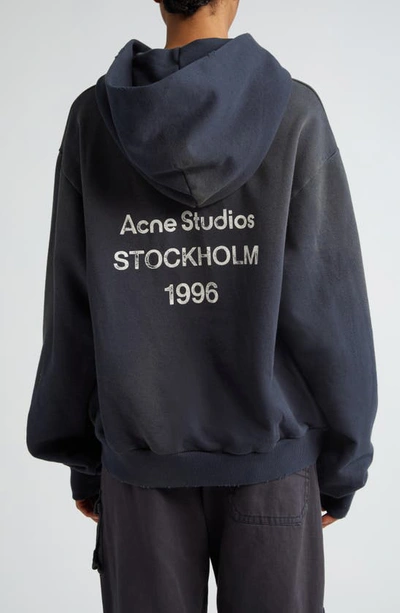 Shop Acne Studios Franziska Distressed Cotton Blend Fleece Logo Graphic Hoodie In Black
