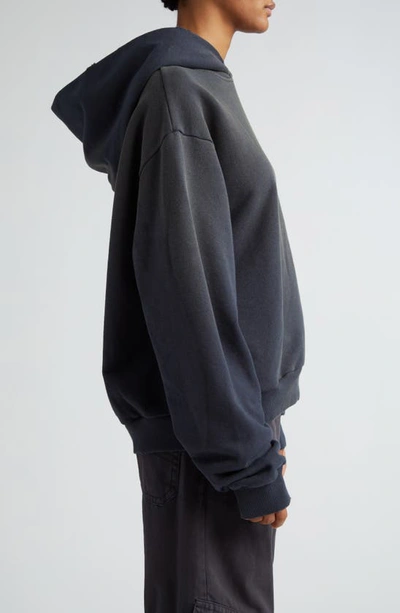 Shop Acne Studios Franziska Distressed Cotton Blend Fleece Logo Graphic Hoodie In Black