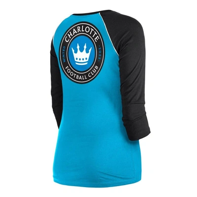 Shop New Era Blue Charlotte Fc Athletic Raglan 3/4-sleeve T-shirt