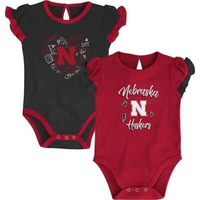 Shop Outerstuff Girls Newborn & Infant Scarlet/black Nebraska Huskers Too Much Love Two-piece Bodysuit Set