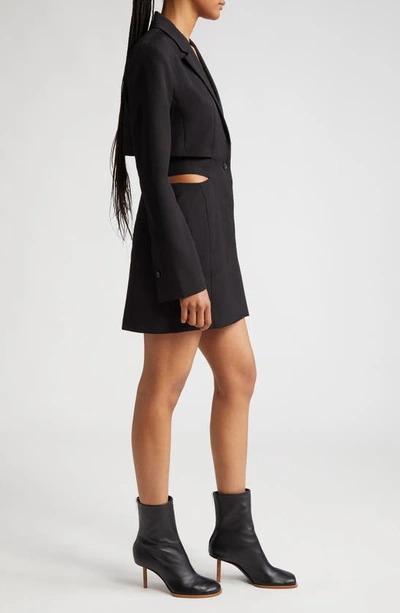 Shop Jacquemus La Robe Bari Cutout Long Sleeve Cotton & Linen Blazer Minidress In Black