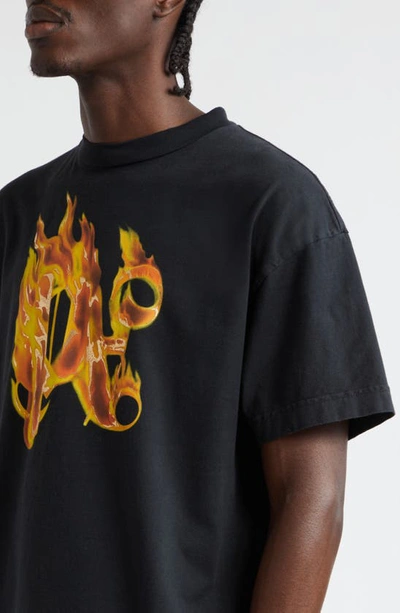 Shop Palm Angels Burning Monogram Graphic T-shirt In Black Gold