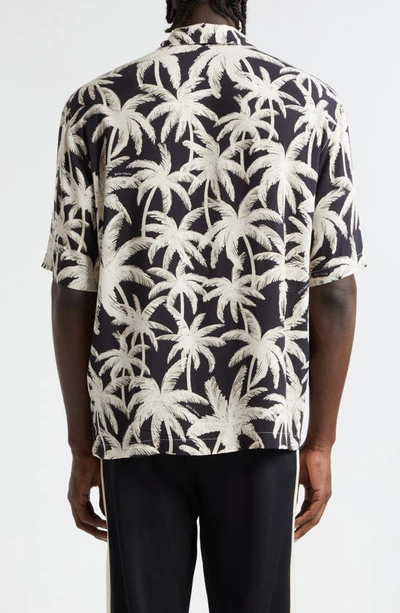 Shop Palm Angels Palm Print Camp Shirt In Black Off White
