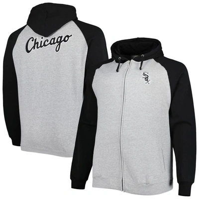 Shop Profile Heather Gray/black Chicago White Sox Big & Tall Raglan Hoodie Full-zip Sweatshirt