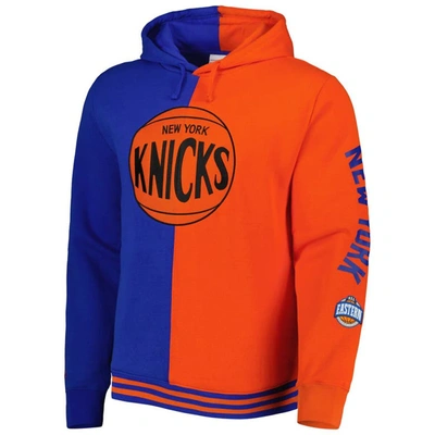 Shop Mitchell & Ness Blue/orange New York Knicks Hardwood Classics Split Pullover Hoodie