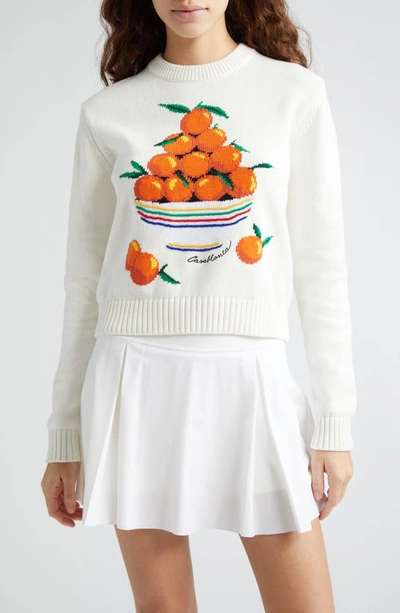 Shop Casablanca Pyramide D'oranges Intarsia Cotton Crewneck Sweater In White