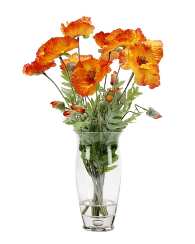 D&w Silks Orange Poppies In Glass Vase In Orange