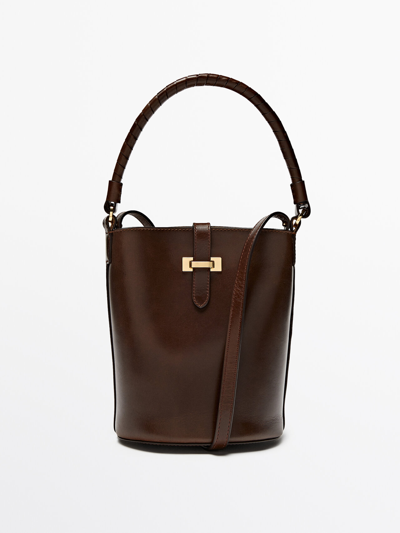 Shop Massimo Dutti Nappa Leather Mini Bucket Bag With Buckle