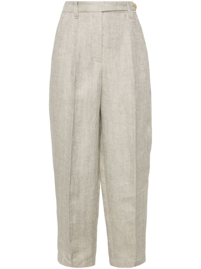 Shop Brunello Cucinelli Herringbone Trousers In Gray