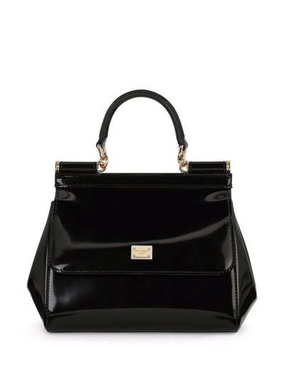 Shop Dolce & Gabbana Small Sicily Bag In Polished Calfskin In Black  