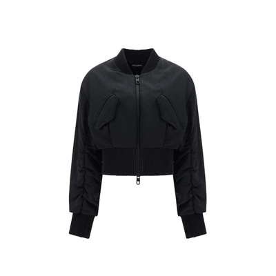 Dolce & Gabbana Draped Satin Cropped Bomber Jacket In Black
