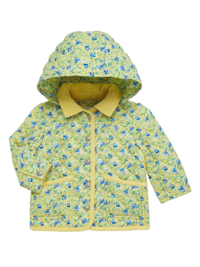 Shop Polo Ralph Lauren Baby Girl's Floral Print Quilted Hooded Jacket In Yellow Multi