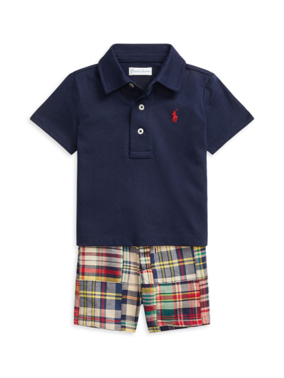 Shop Polo Ralph Lauren Baby Boy's 2-piece Polo Shirt & Madras Shorts Set In Refined Navy