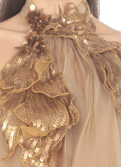 Shop Alberta Ferretti Gold Silk Top In Neutrals