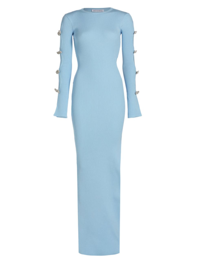 Shop Mach & Mach Women's Crystal Bow Cut-out Maxi Dress In Sky Blue