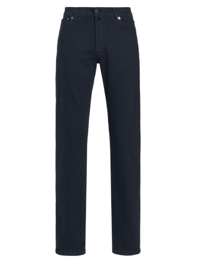 Shop Kiton Men's Stretch Cotton Mid-rise Straight-leg Pants In Navy Blue