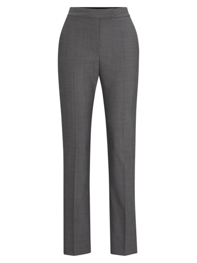 Shop Hugo Boss Women's Slim-fit Trousers In Italian Virgin-wool Sharkskin In Dark Grey
