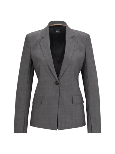 Shop Hugo Boss Women's Slim-fit Jacket In Italian Virgin-wool Sharkskin In Patterned Grey