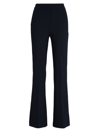 Shop Hugo Boss Women's Regular-fit Trousers In Stretch Twill With Flared Leg In Dark Blue
