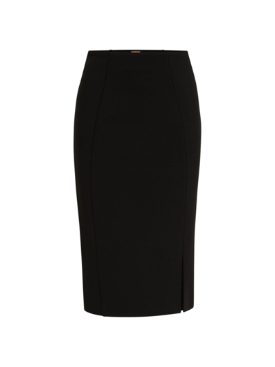 Shop Hugo Boss Women's Pencil Skirt In Stretch Fabric With Front Slit In Black
