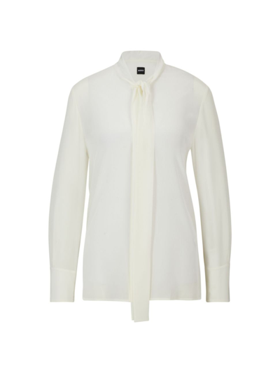 Shop Hugo Boss Women's Relaxed-fit Blouse In Natural