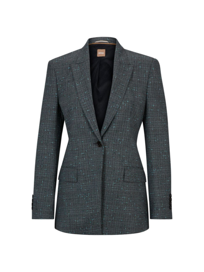 Shop Hugo Boss Women's Slim-fit Jacket In Italian Slub Wool-blend Twill In Patterned