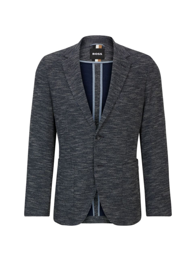 Shop Hugo Boss Men's Regular-fit Jacket In Micro-patterned Stretch Jersey In Dark Blue