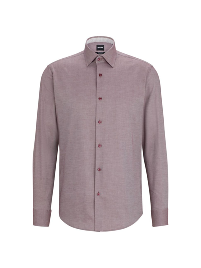 Shop Hugo Boss Men's Regular-fit Shirt In Easy-iron Oxford Stretch Cotton In Dark Red
