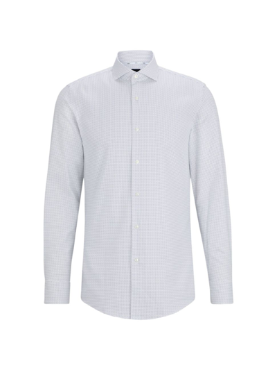 Shop Hugo Boss Men's Slim-fit Shirt In Printed Oxford Stretch Cotton In White Blue
