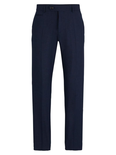 Shop Hugo Boss Men's Slim-fit Trousers In Wrinkle-resistant Melange Fabric In Dark Blue