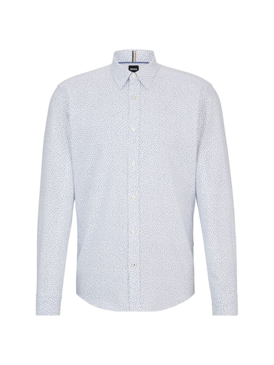 Shop Hugo Boss Men's Regular-fit Shirt In Printed Oxford Cotton In White
