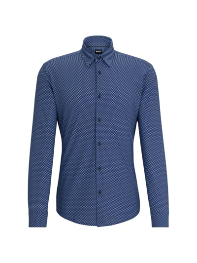 Shop Hugo Boss Men's Slim-fit Shirt In Printed Performance-stretch Fabric In Blue
