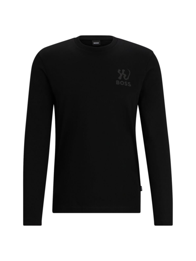 Shop Hugo Boss Men's Interlock-cotton Regular-fit T-shirt With Special Artwork In Black
