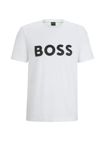 Shop Hugo Boss Men's Cotton-jersey T-shirt With Decorative Reflective Hologram Logo In White