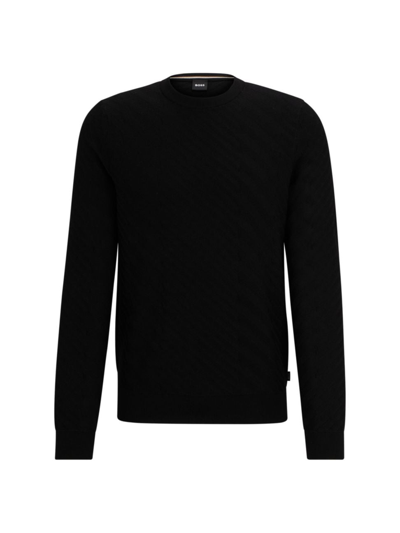 Shop Hugo Boss Men's Graphic-jacquard Sweater In A Virgin-wool Blend In Black