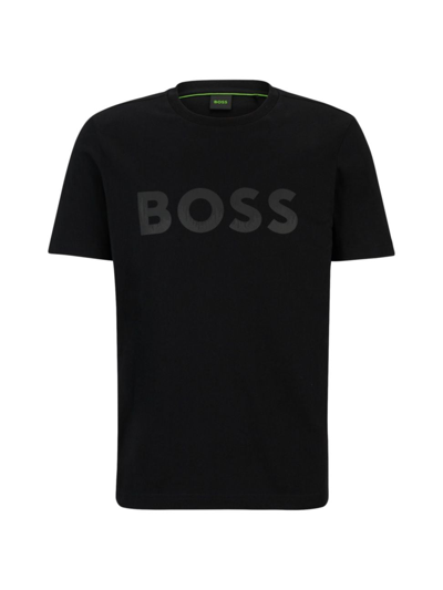 Shop Hugo Boss Men's Cotton-jersey T-shirt With Decorative Reflective Hologram Logo In Black