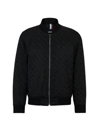 Shop Hugo Boss Men's Regular-fit Jacket With 3d-effect Monogram Jacquard In Black